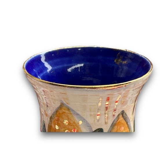 Sunflower Bud Vase with 18k Gold Accents & Blue Interior - Picture 4 of 8